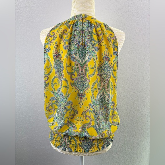 Rose & Olive High Neck Halter Top Yellow Floral Print Size Small - Picture 4 of 8